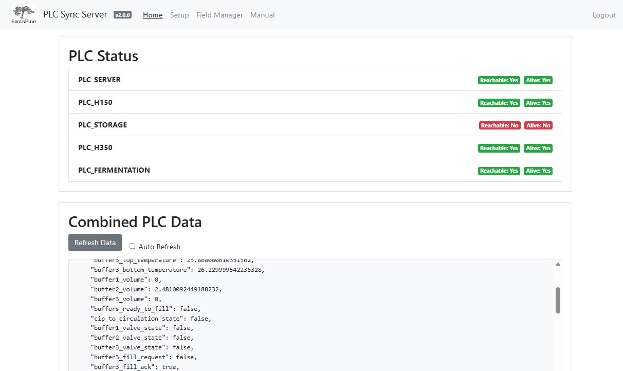 De web-interface van de S7 Sync Server